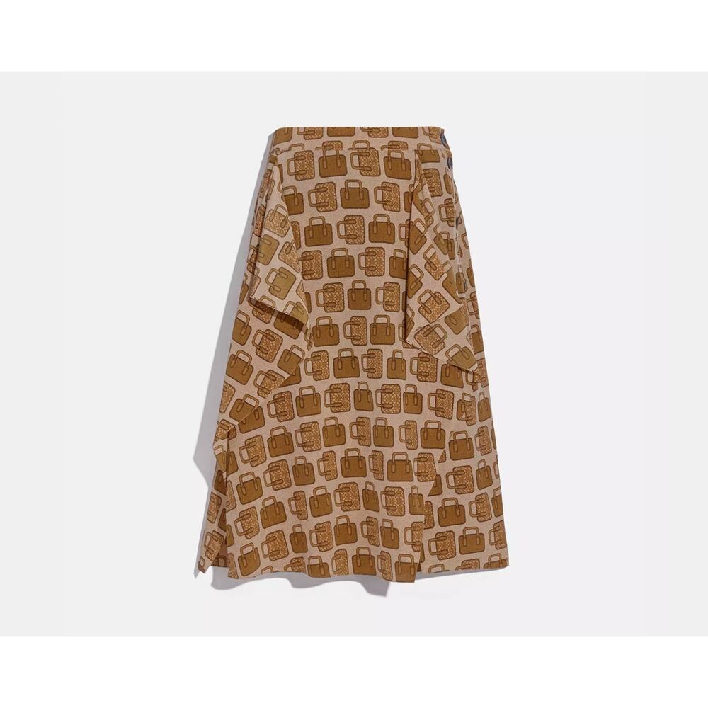 COACH Silk Vintage Inspired Purse Bag Handbag Print Draped Midi Skirt 00 XS $395